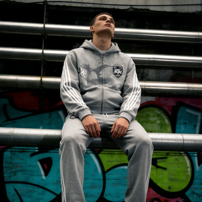 Retro Design Europäischen Amerikanischen Drei Bar Drucken Trendy Marke Straße Zipper Lose Fit Männer Frauen Hoodie Casual Street Wear