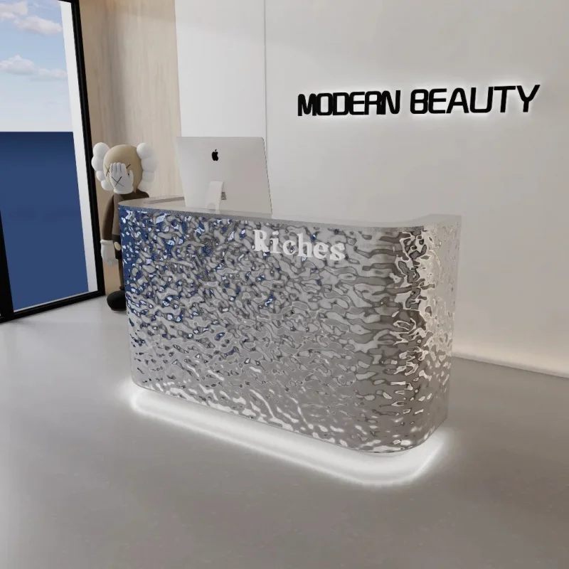 custom.Stainless Steel Cash Register, Curved Ripple bar Counter, Beauty Salon Reception Desk