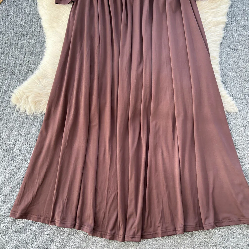 فساتين TWOTWINSTYLE المثيرة للتخسيس طيات للنساء رقبة مائلة وأكمام طويلة وخصر عالي فستان أنيق متين جديد KDR555304 #6