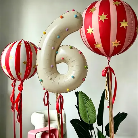 40inch Large Number Balloons with 4D Striped Star-Shaped and 3D Round Aluminum Foil Balloons, Birthday Party Decorations, Suitable for 1St Birthday Party Venue Setup, Birthday Parties, Graduation Ceremonies, Indoor and Outdoor Party Decorations, Photography Background Props, Gender Reveal, Family Party Decoration Supplies