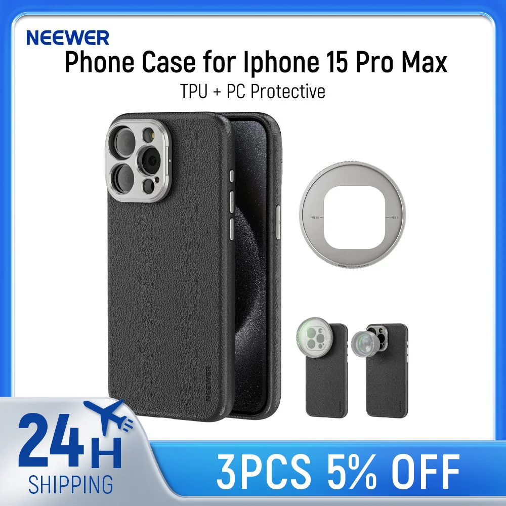 Neewer Phone Case for Iphone 16/15 Pro Max, TPU + PC Protective Heavy Duty Case with 17mm Lens Backplate Leather phone cage Rig