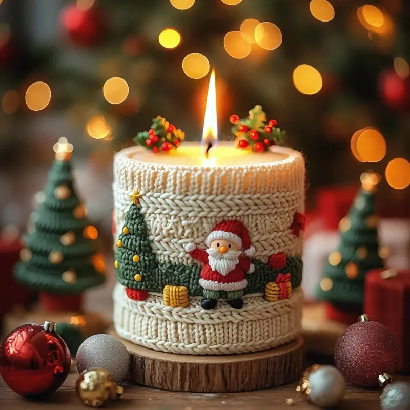 

Knitted Santa Candle Silicone Mold Christmas Cylinder Wax Mold DIY Holiday Decoration Gift Ideas