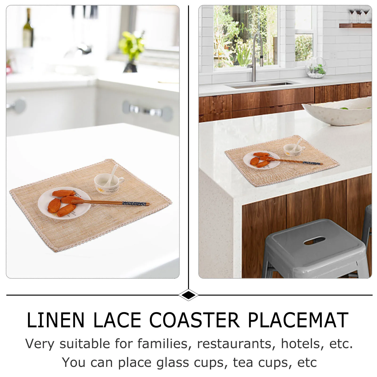 

4Pcs Linen Coasters Lace Placemats Heat Insulation Table Mats Home Anti-Skid Washable Place Mats for Dining