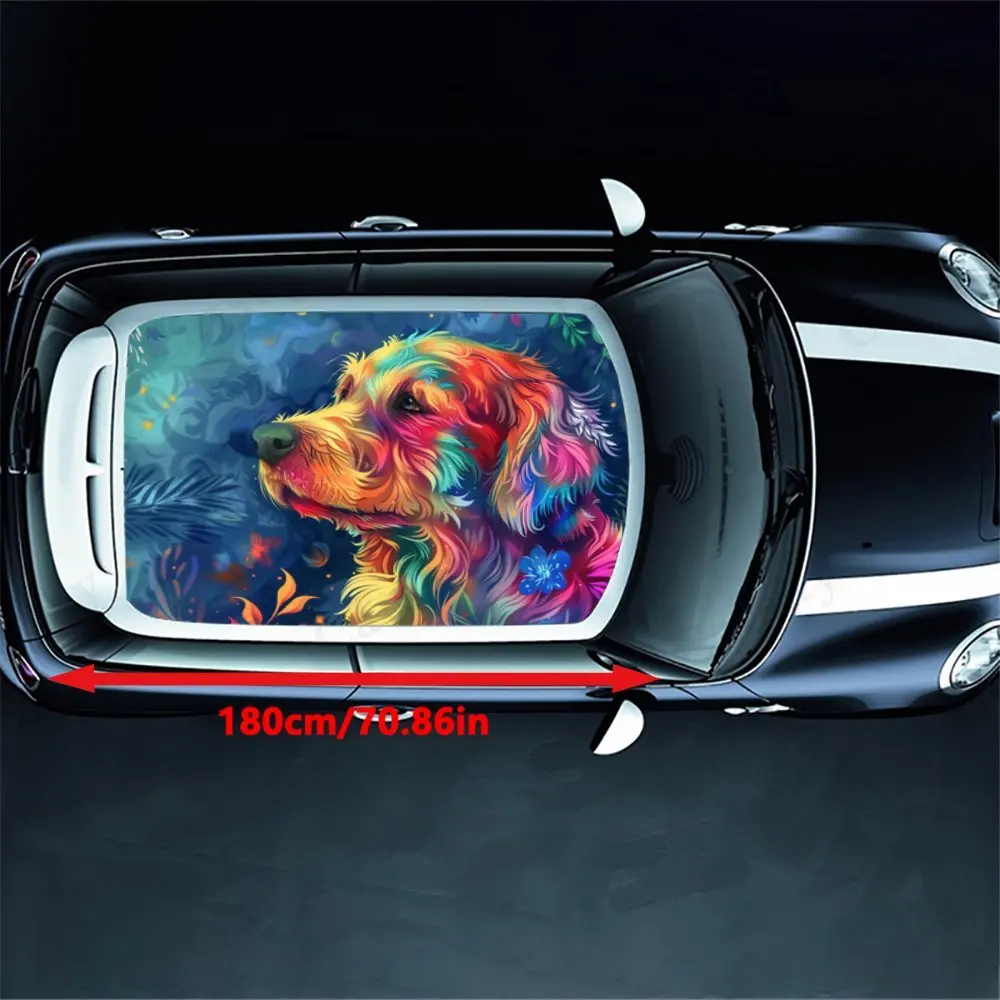 Fantasy Colorful Dog Portrait Car Roof Sticker PVC Self Waterproof stick , Striking Auto Exterior Accessories Decoration Protect