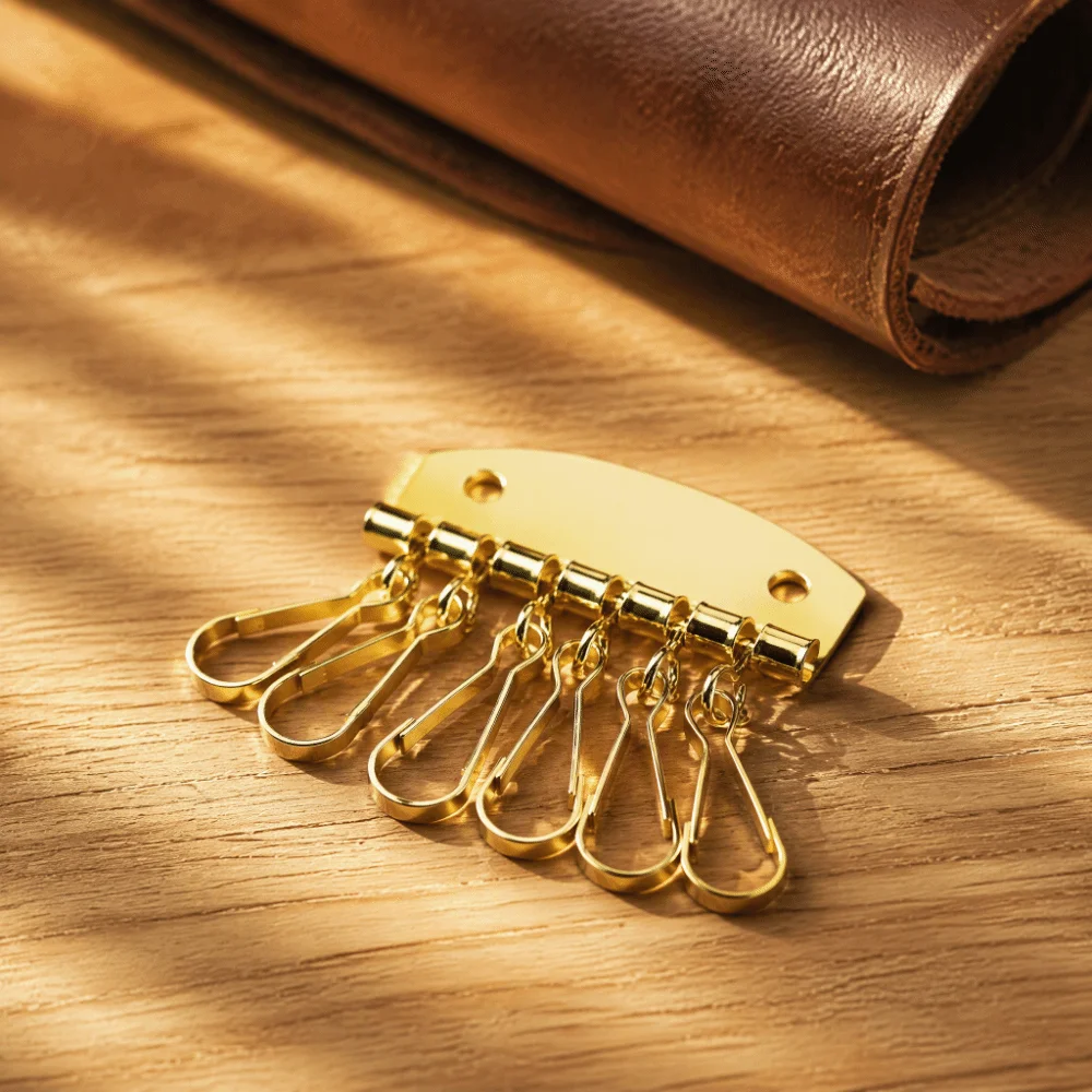 6 Hooks Clasp Clip Leather Keychain Gold/Bronze Color Key Organizer Design Key Case Holder Key Ring Organizer For Bag Accessory
