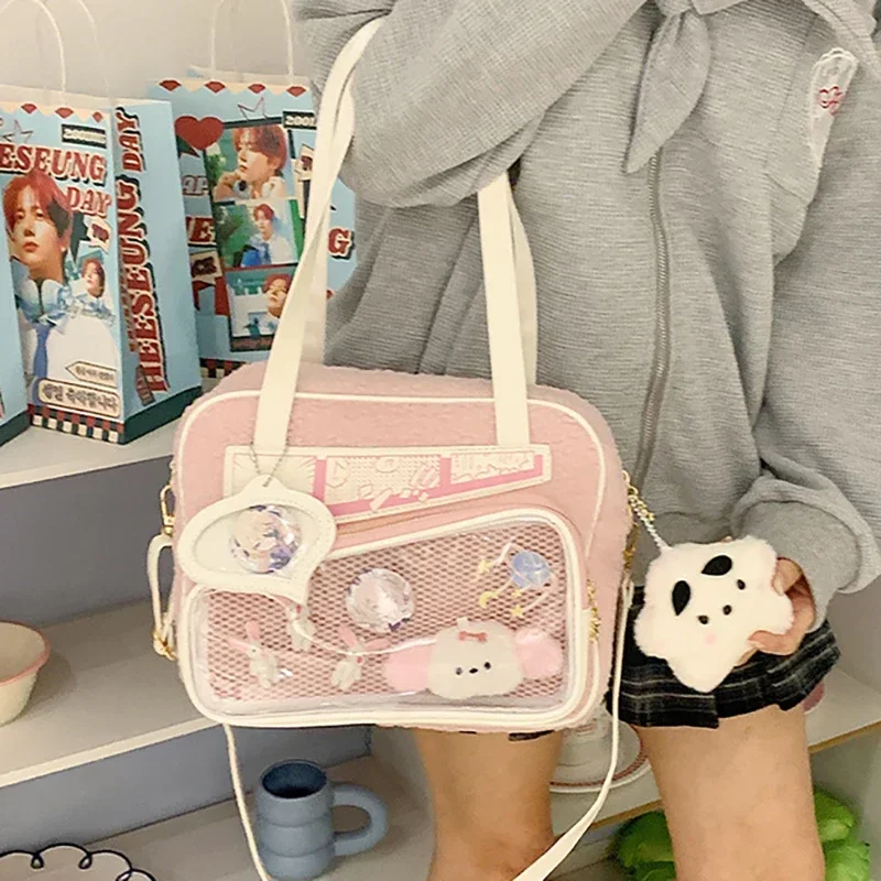 HAEX Y2K Anime Ita Bags Women Winter New Designer Aesthetic Tote Bag Subculture JK Uniform Fluffy Crossbody Shoulder Bolso Mujer