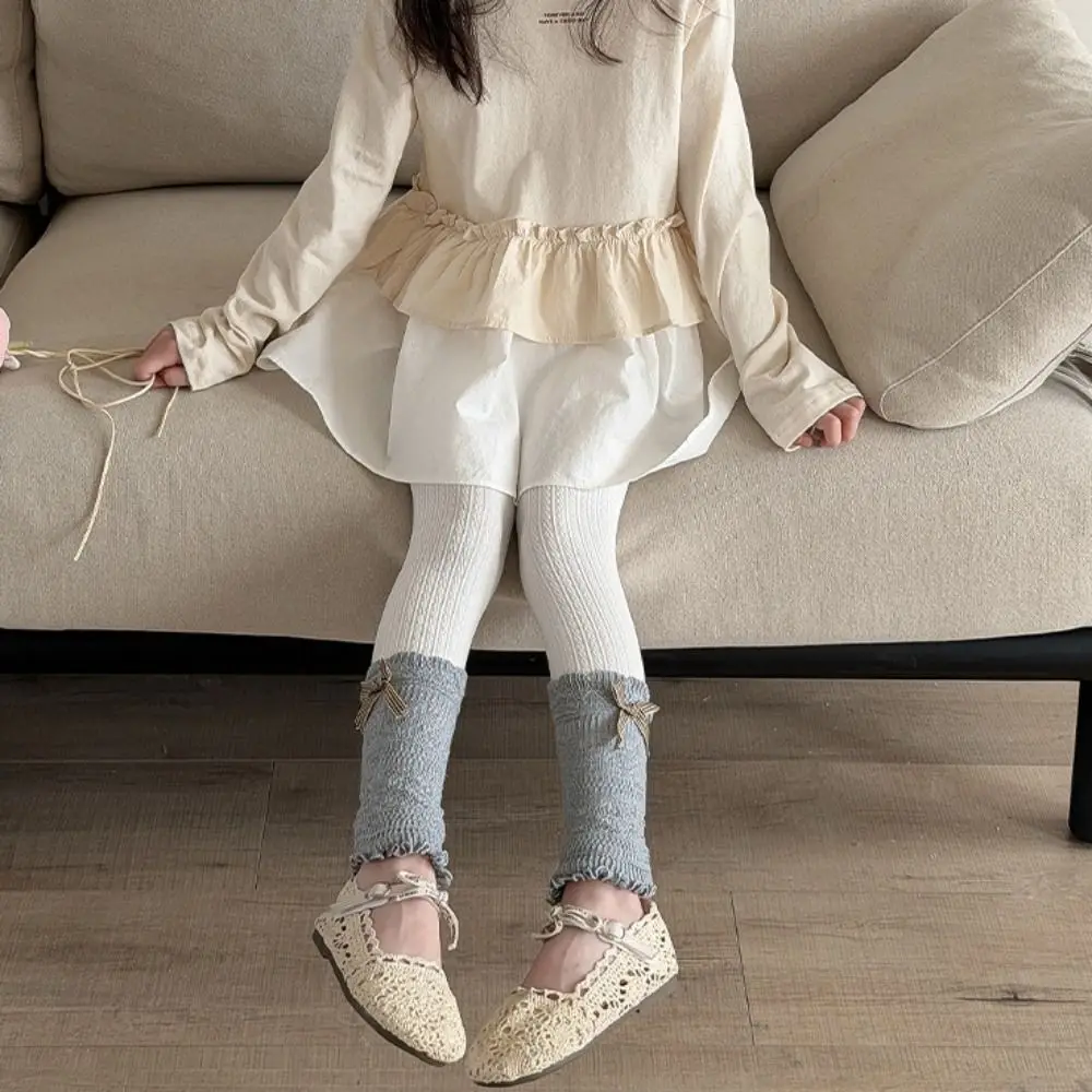 Fashion Cotton Girls Bow Leggings Tight-fitting Ruffled Girls Ruffle Tights Stretchy Soft Pantyhose For Girls 90-150cm Tall
