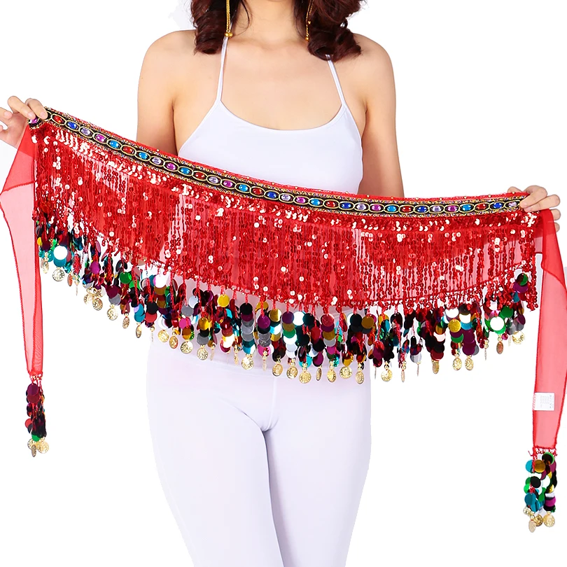 Personalizado feminino novo adulto traje de dança do ventre cintura corrente hip cachecol lantejoulas borla prática desempenho indiano cintura