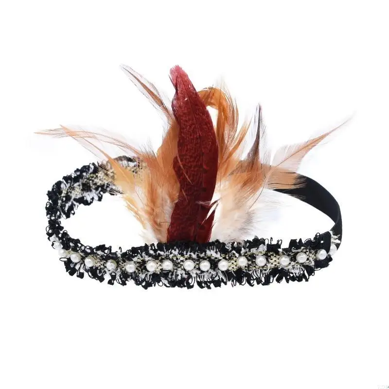 72xe 1920s แถบคาดศีรษะ Flapper, แถบคาดศีรษะไข่มุกขนนกวินเทจ, เครื่องประดับผม 20s สำหรับ Gatsby Prom, งานแต่งงาน, งานรื่นเริง,