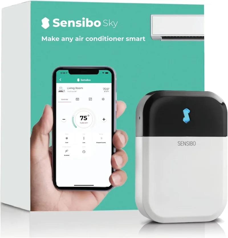 

Sensibo Sky, Smart Wireless Air Conditioner Controller. Automatic Wifi Thermostat Control App. Google, Alexa and Siri Compatible