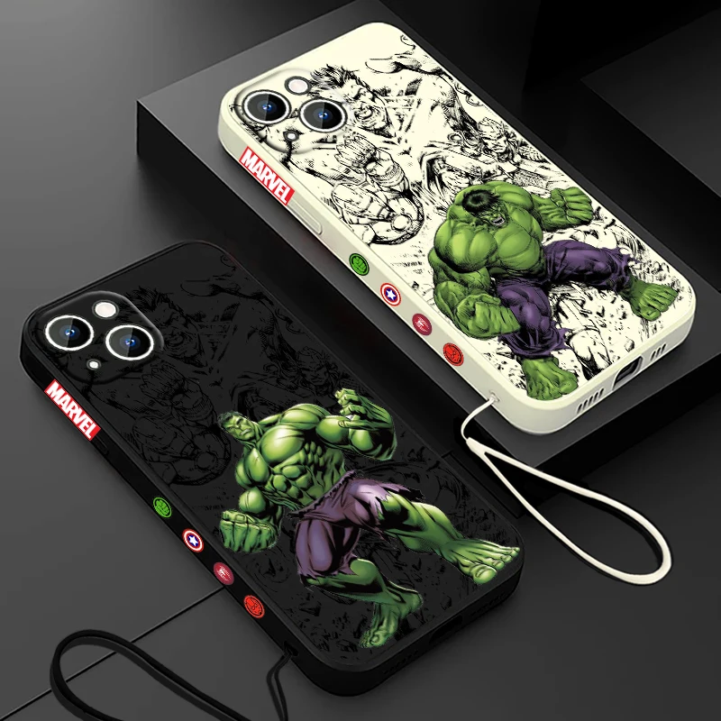 Avengers Hulk Phone Case For Apple iPhone 15 14 13 12 11 Pro Max Plus 8 7 SE Liquid Left Rope Capa Cover