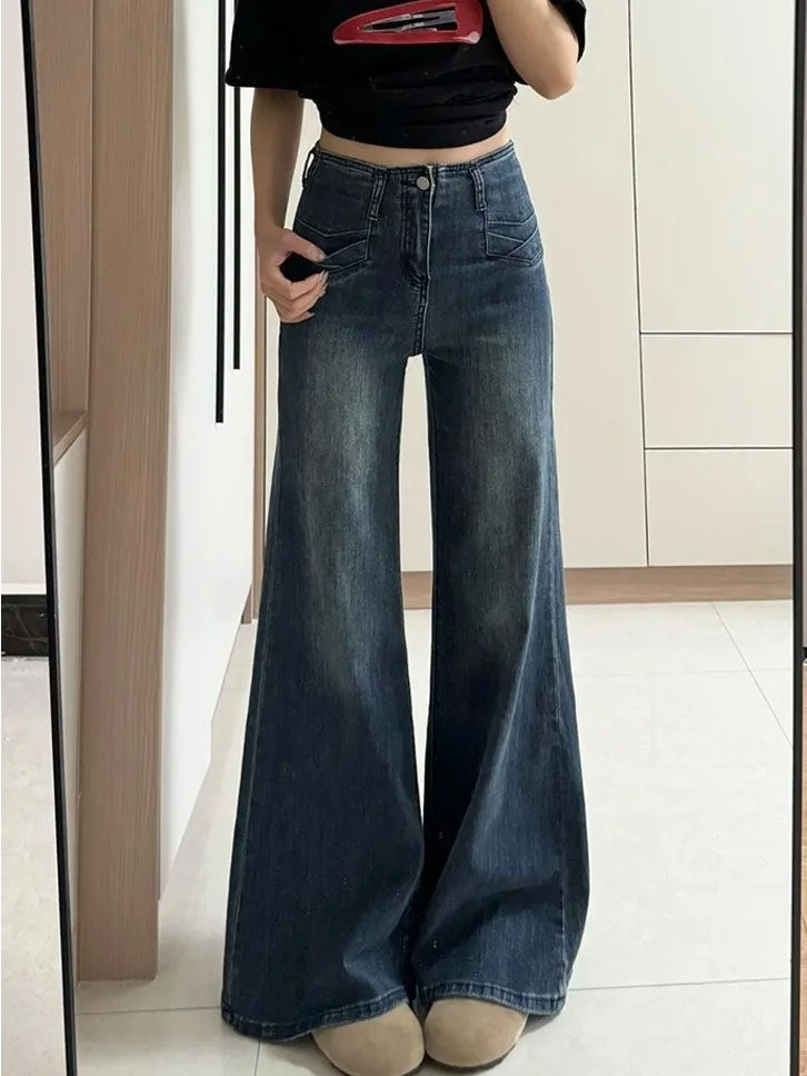 

American Retro High Waist Bell Bot Jeans Women's Spring Summer New Sle Wide Leg Micro Flared Denim Pants Casual Wear