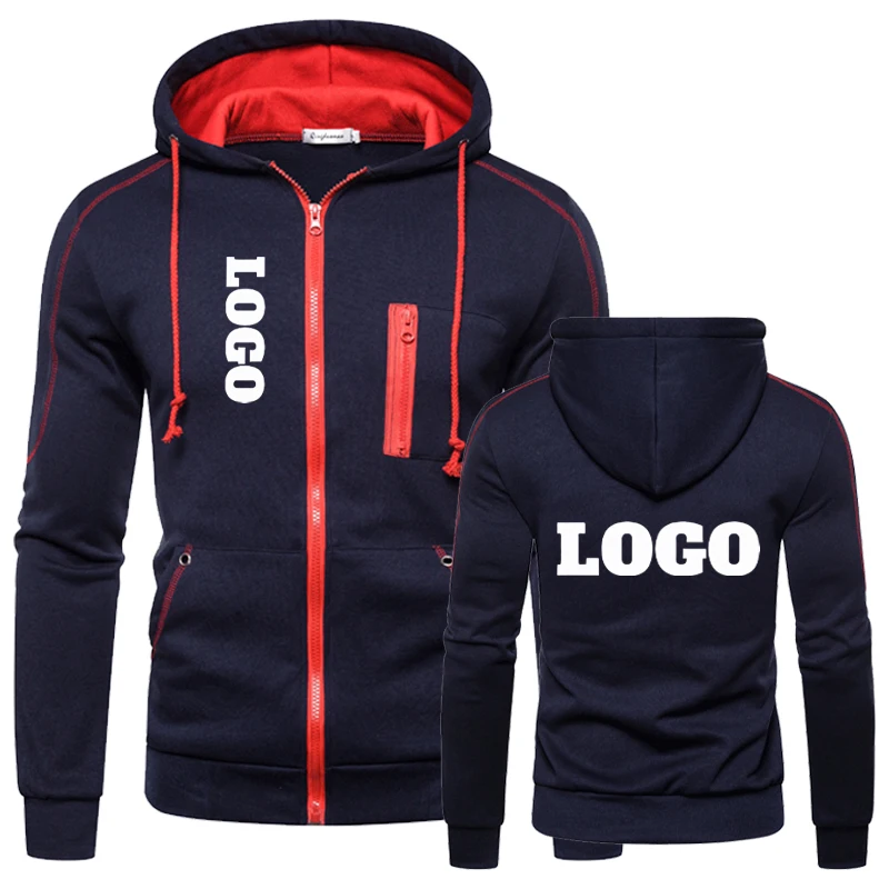 Moletom com zíper com logotipo personalizado masculino, moletom de manga comprida, jaqueta casual, roupas esportivas ao ar livre, novos tops de moda outono inverno