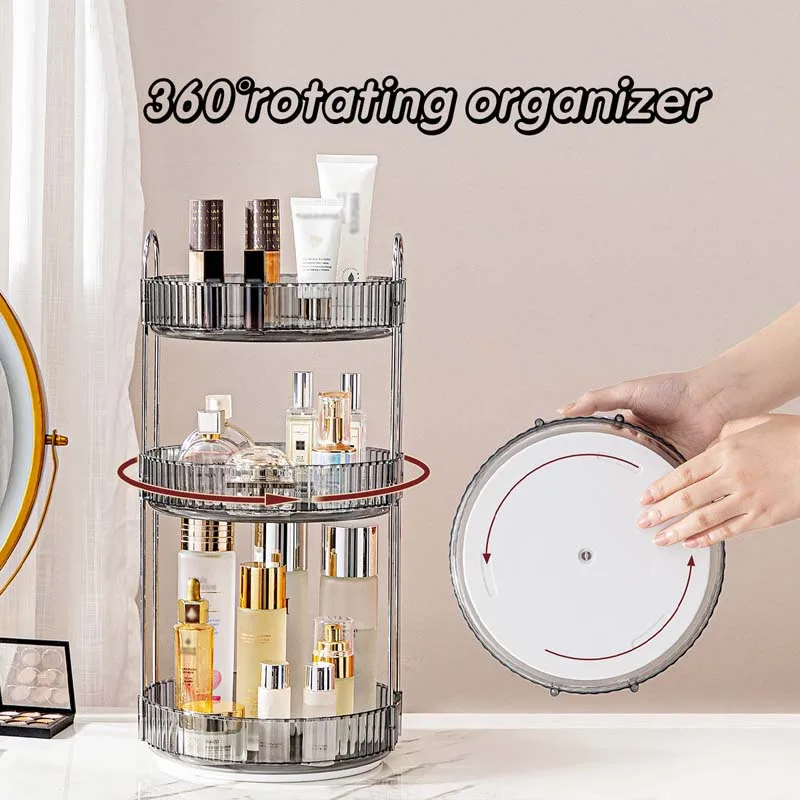 3Layer 360° Rotating Makeup Organizer for Bathroom Cosmetic Stand Plastic Toilet Shampoo Holders Organizers Storage Rack Shelf