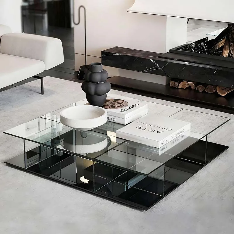 Simple transparent tempered glass coffee table, living room home tea table, rectangular storage tea table