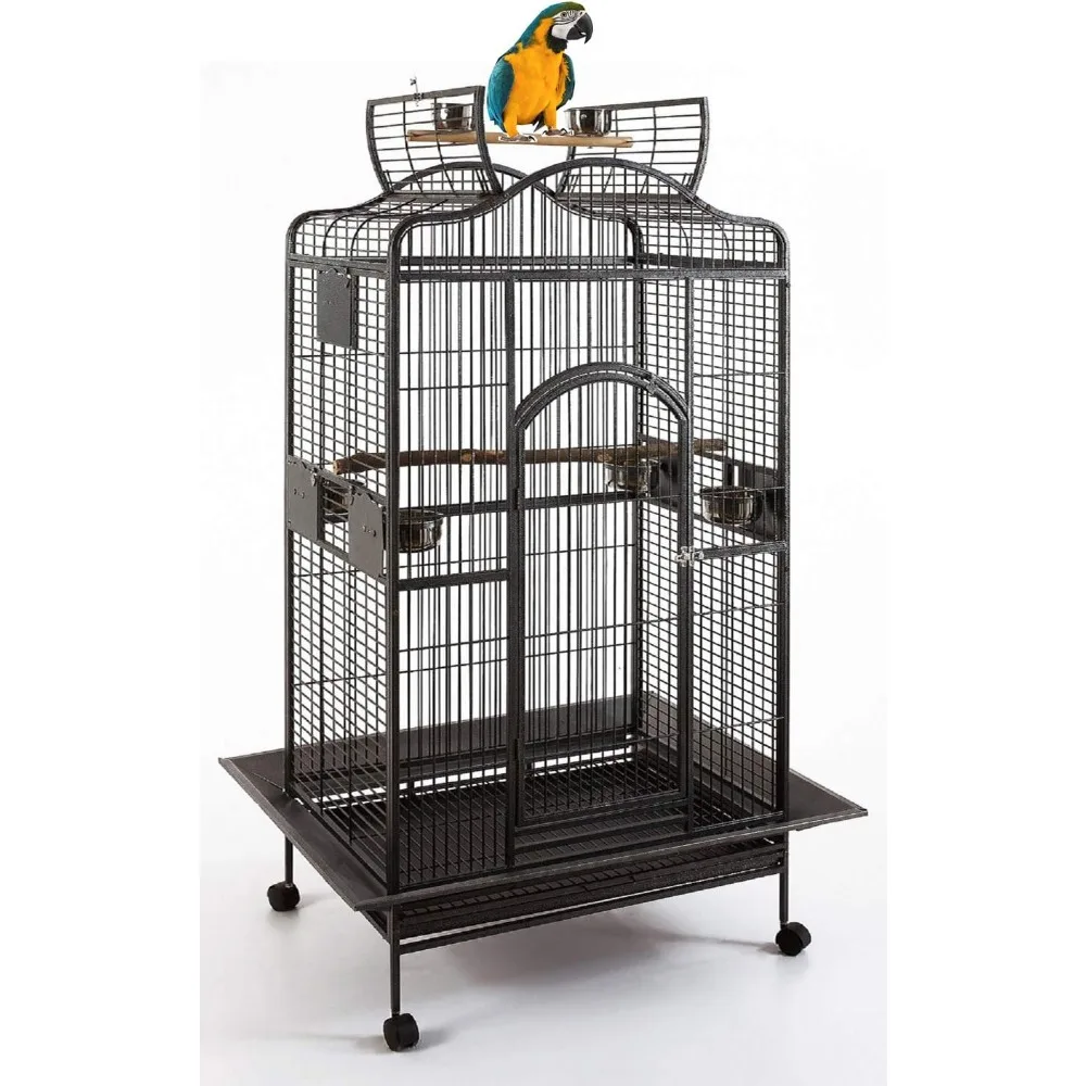 

Extra Large Wrought Iron Open/Close Play Top Bird Parrot Cage, Include Metal Seed Guard Solid Metal Feeder Nest Doors Overall