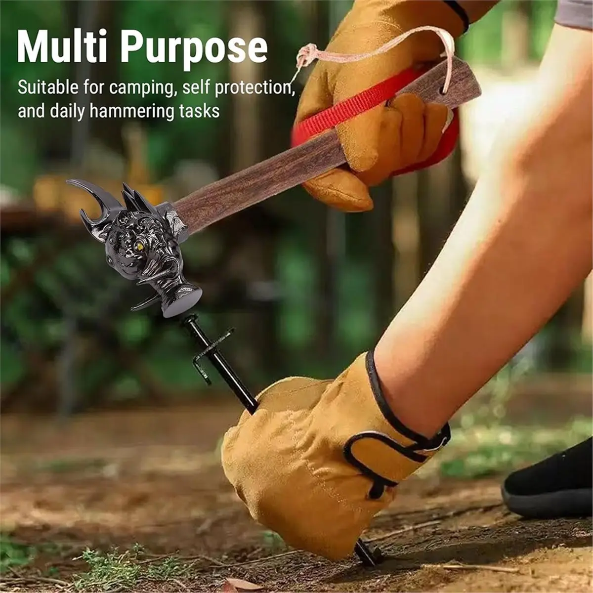 【AT48】 NEW Wild Boar Hammer High Stainless Steel Nail Hammer with Wooden Handle for Camping and DIY