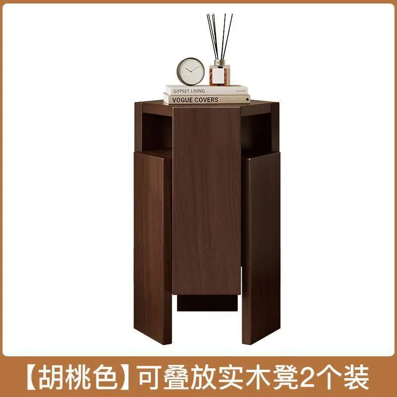 Solid wood stool can be stacked household hexagonal stacked low stool thickened storage stool dining stool