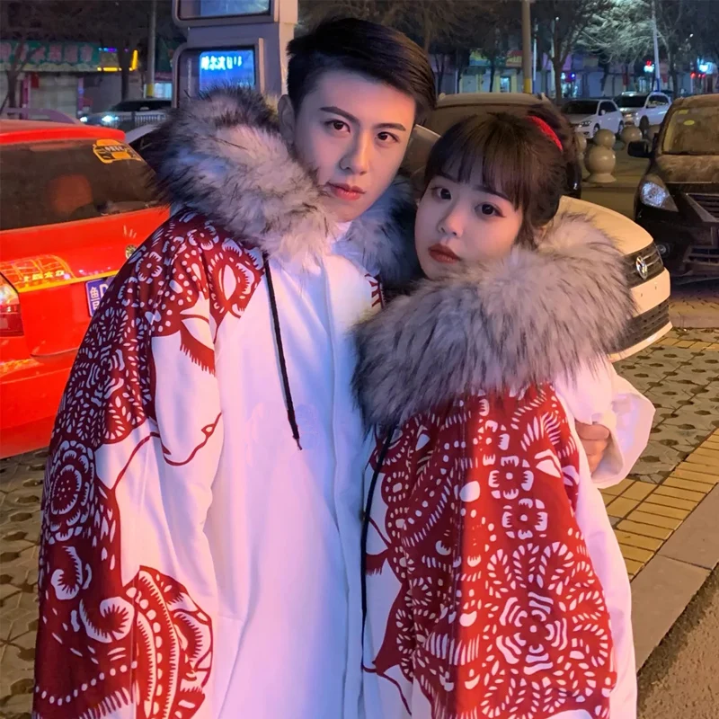 

202 New Floral Cotton Jaet Couple Matching Design Men's Padded Coat Paper Cutting Sle Clean Fit Thiened Casual Wear