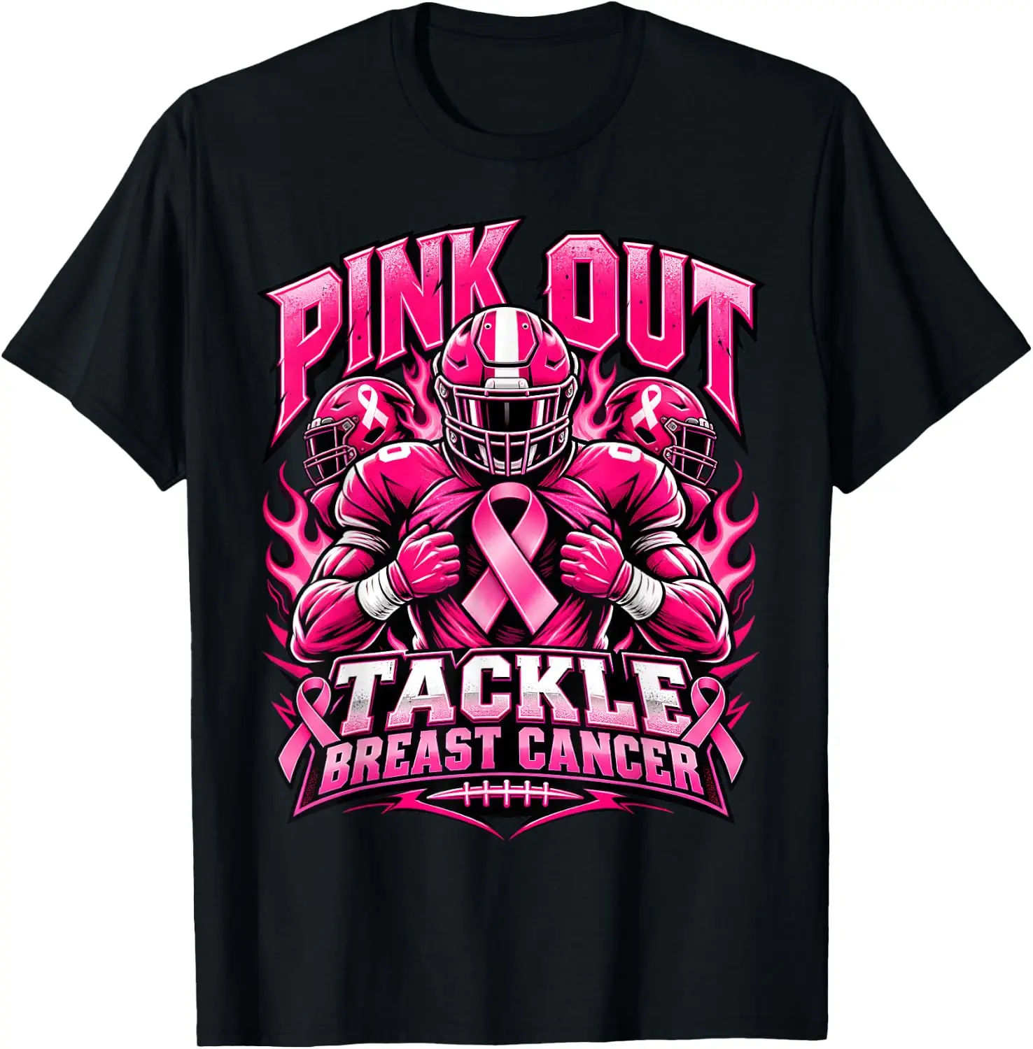 Pink Out Tackle Breast Cancer Awareness American Football T-Shirt Versatile, heavyweight pure cotton short-sleeve tee—trendy, thick fabric; a great gift for Christmas or Halloween.