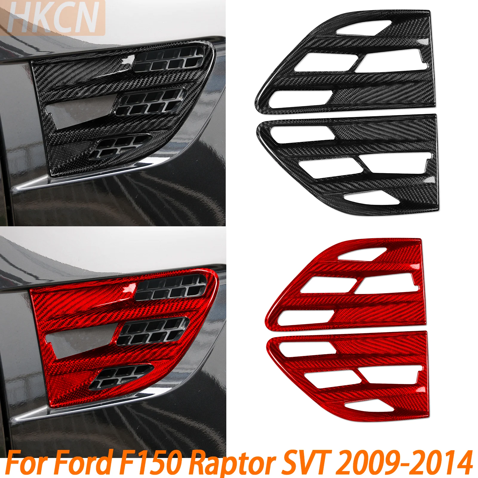 For Ford F150 Raptor SVT 2009-2014 Real Hard Carbon Fiber Front Side Air Vent Fender Outlet Frame Cover Trim Bezel Decoration