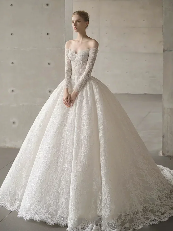 Customized wedding dresses new bride Korean style lace main yarn temperament celebrity high-end retro dres Vestidos De Novia
