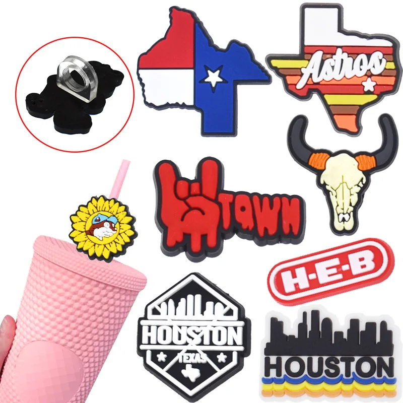 1PCS Houston Texas straw topper PVC city Houston charm drinking accesorioy straw toppers for tumbler drink cover straw tip cover