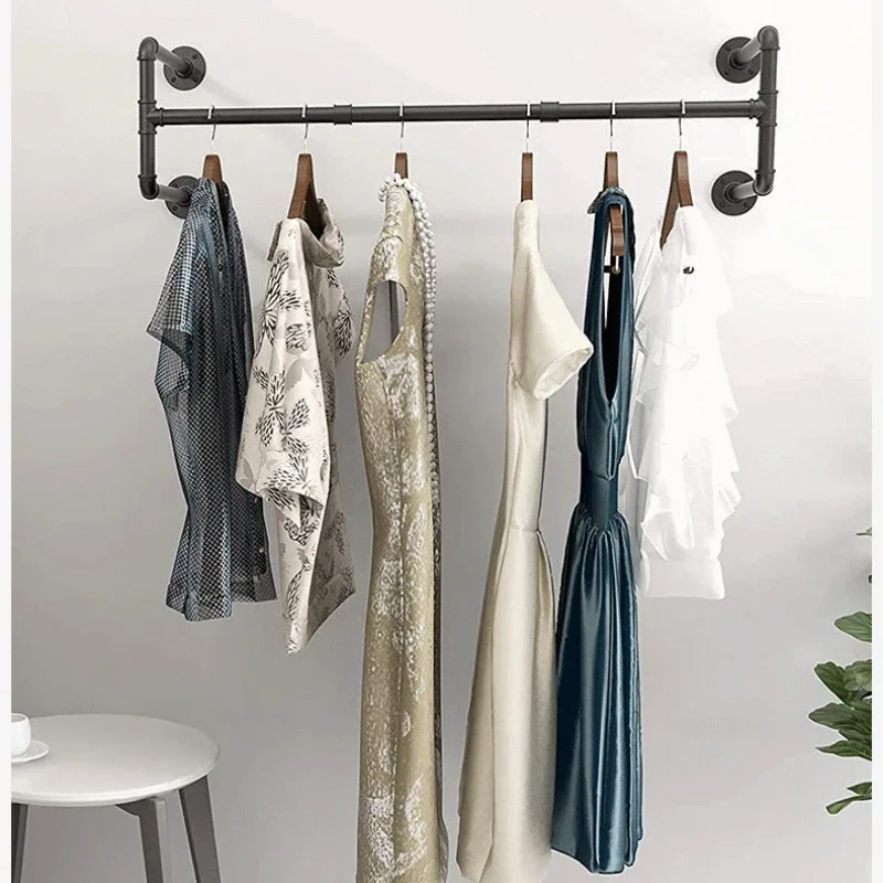 

Industrial Pipe Clothes Rack Wall Mounted Hanging Bar Detachable Garment Rack Rail Space-Saver for Bedrooms Closet