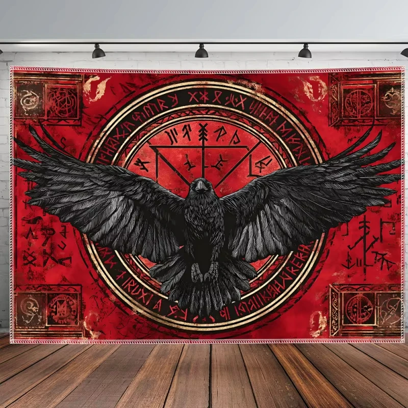 Norse Raven Runes Tapestry Dark Esoteric Design Wall Decor for Bedroom Styling Viking Theme Photo Backdrop