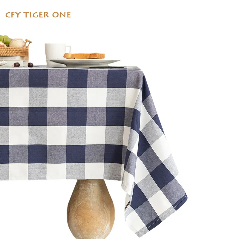 

American Cotton Linen Black and White Plaid Tablecloth Antifouling Rectangular Tablecloth Table Cover Kitchen Decoration