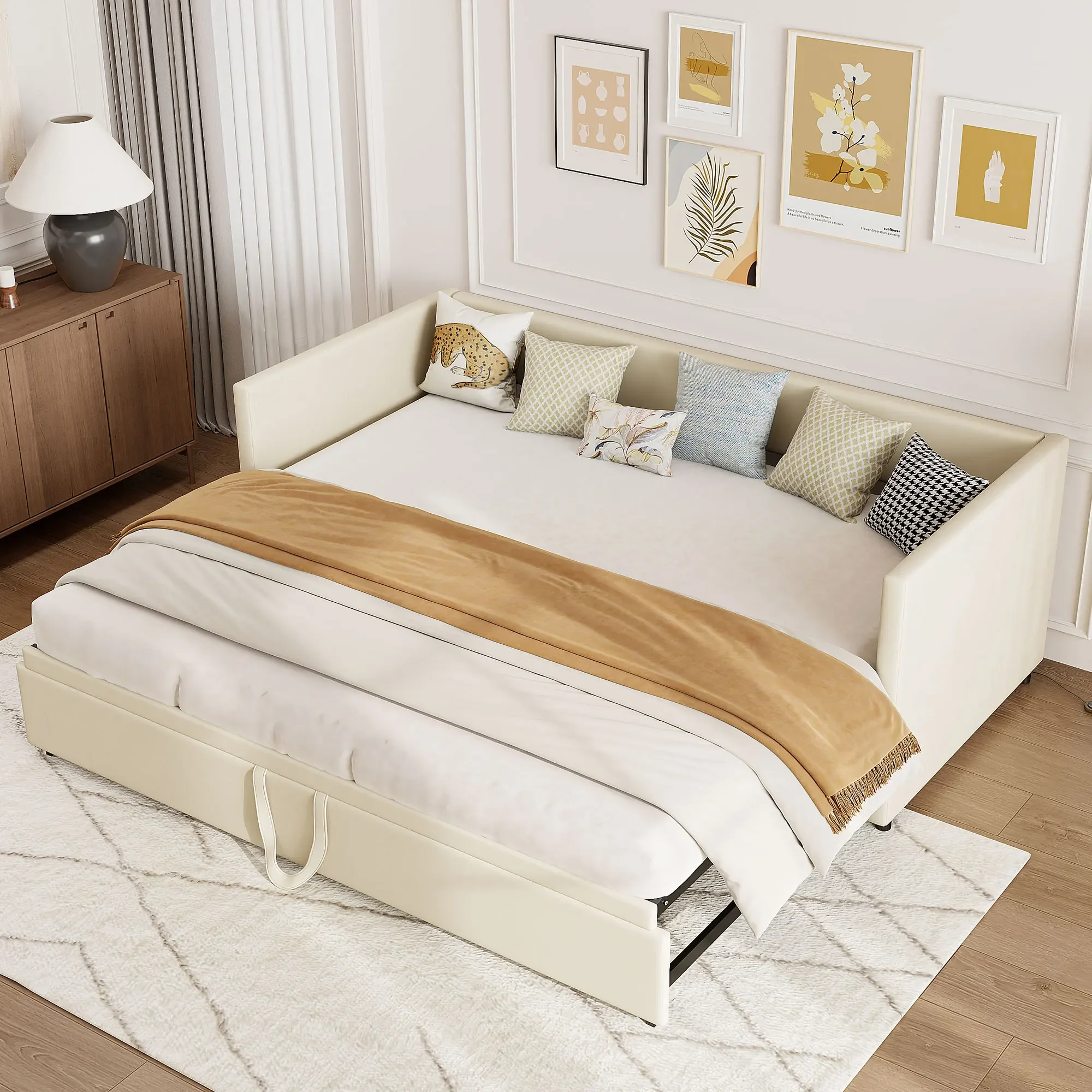 Rosahqnda 2in1 Gestoffeerd bed Gestoffeerde bank met lattenbodem, multifunctioneel huidvriendelijk fluwelen stoffen bed zonder matras