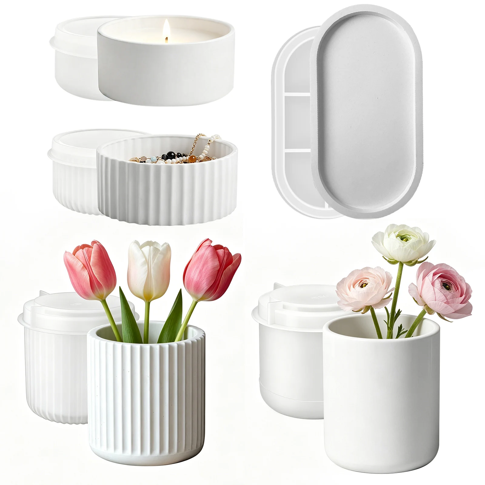 

Silicone Storage Molds DIY Epoxy Resin Molds Handmade Flower Pot Mold Vase Making Crafts Candle Holder Molds Home Decoration
