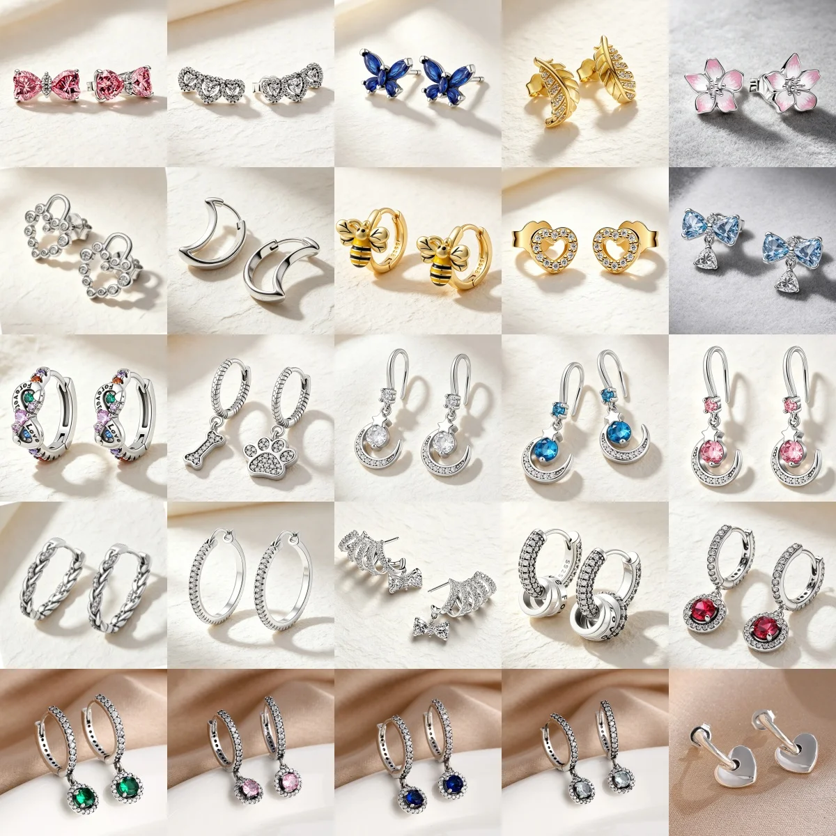 925 Silver Women's Earrings Series Butterfly Knot Flower Moon Heart Zircon Inlaid Jewelry, Suitable for Daily Wear as a Gift
