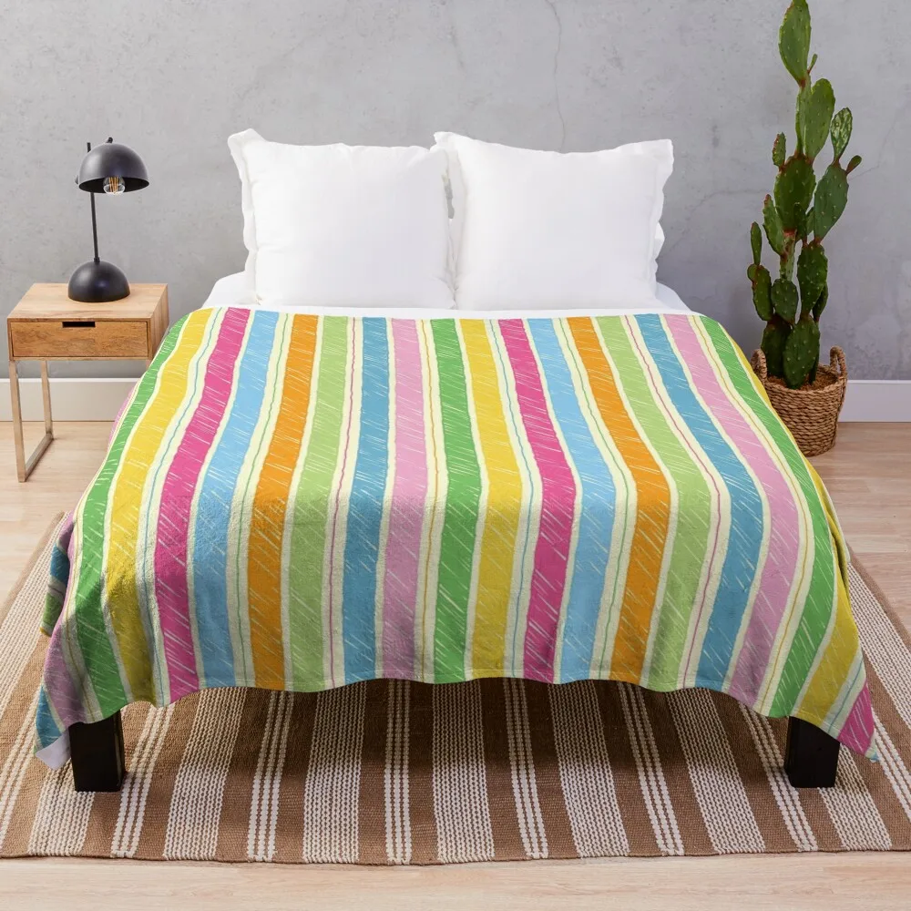 Colorful hand drawn stripes pattern Throw Blanket for sofa cosplay anime Blankets