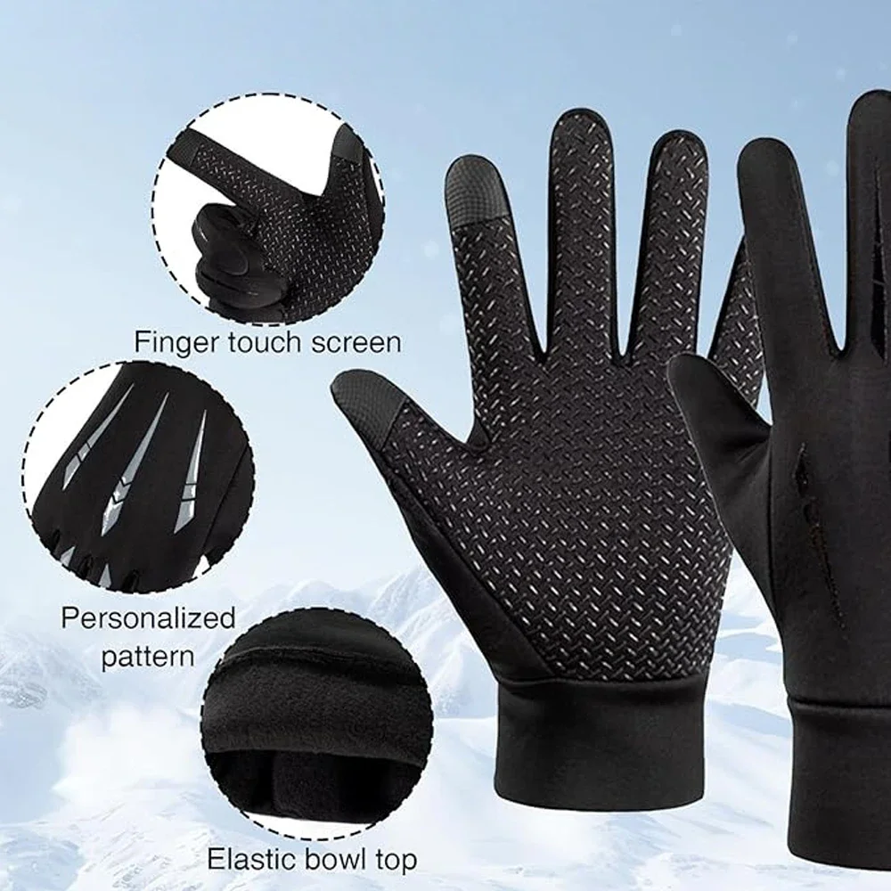 قفازات ركوب شتوية دافئة مقاومة للرياح، بطانة مخملية مضادة للانزلاق، قفازات رياضية خارجية من الصوف تعمل باللمس #5