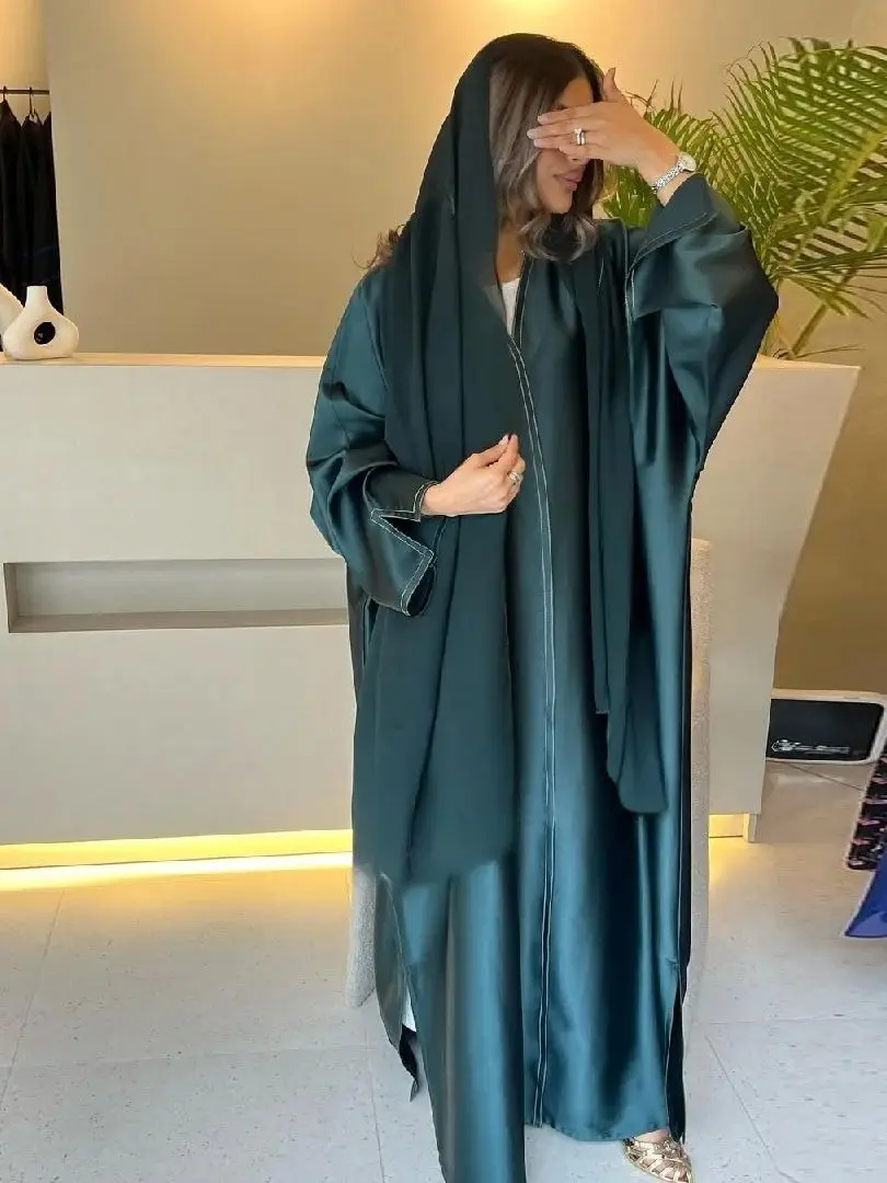 Ramadan Aperto Pianura Kimono di Raso Abaya Damen Dubai Caftano Cappotto Musulmano Abiti di Preghiera Donne Djellaba Kebaya Robe Femme Musulmane