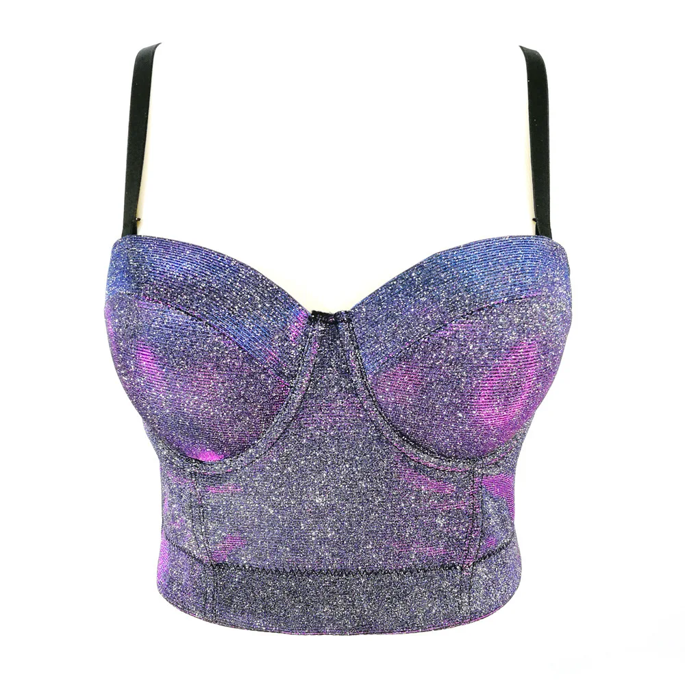 

Сексуальный блестящий корсет, укороченный топ, бюстгальтер пуш-ап, тонкий жилет, слинг, камзол, нижнее белье, женская формирователь, уличная одежда, лето 2025, топ на бретелях для ночного клуба