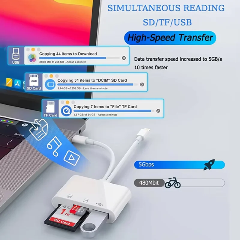 

Устройство чтения SD-карт 5 в 1, адаптер Lightning/Type C к USB 3.0/SD/TF, устройство чтения карт памяти для iPhone iPad MacBook Samsung Android