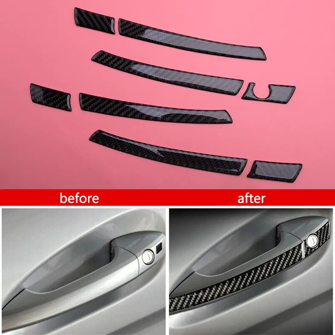 Carbon Fiber Exterior Door Handle Cover Trim Set Fit For Mercedes Benz C Class W204 2007-2013 Left Hand Drive