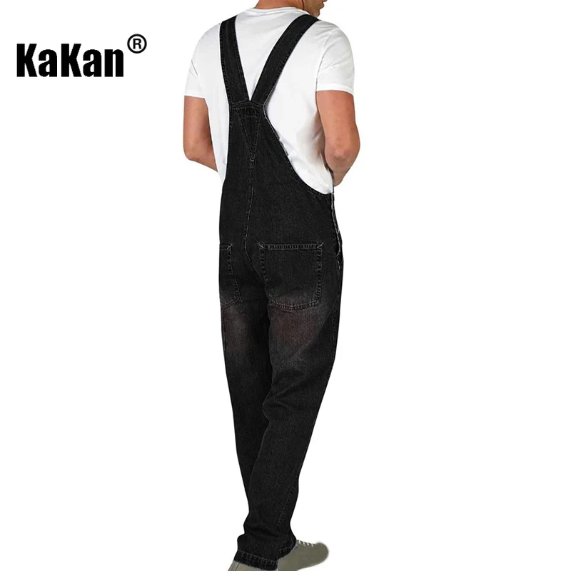 Kakan - Men's Retro Small Foot One Piece Long Jeans, Solid Color Large Size Personalized Strap Jeans