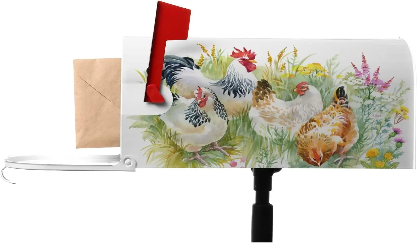 Magnetic Mailbox Cover Hens and Rooster in Floral Grass Post Box Cover Wrapped Mailbox Covers Anti-UV and Durable for Garden