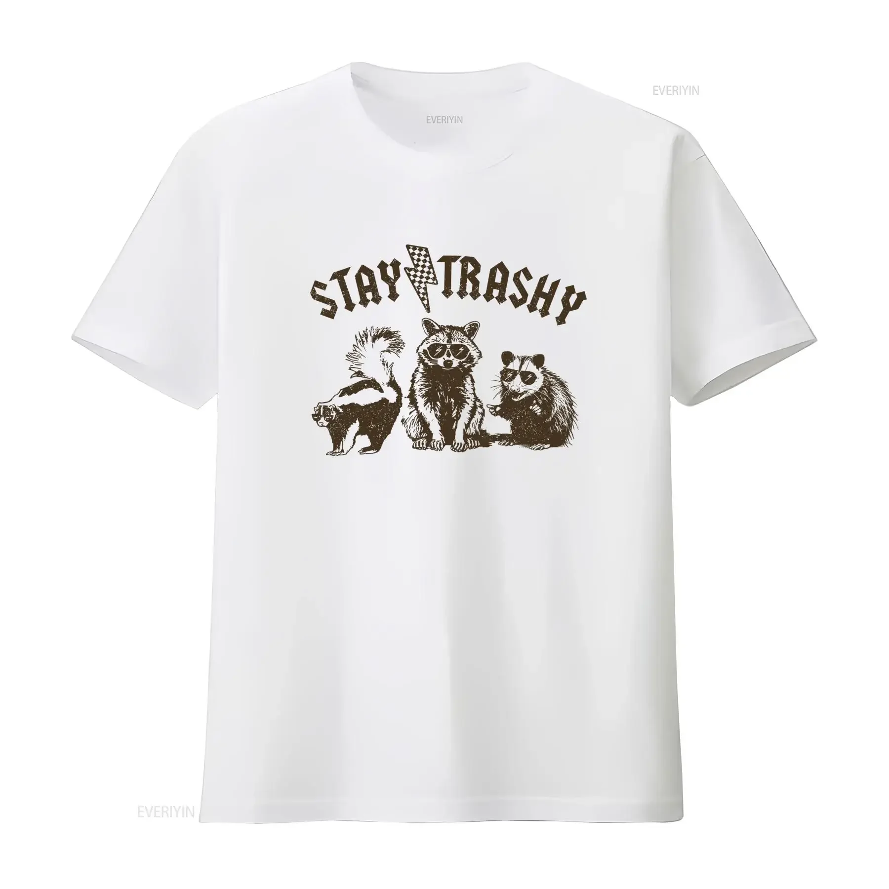 Vintage Streetwear Funny Stay Trashy Raccoon Cat Skunk Animal Print Casual T Shirt vintage Washed designer clothes Breathable
