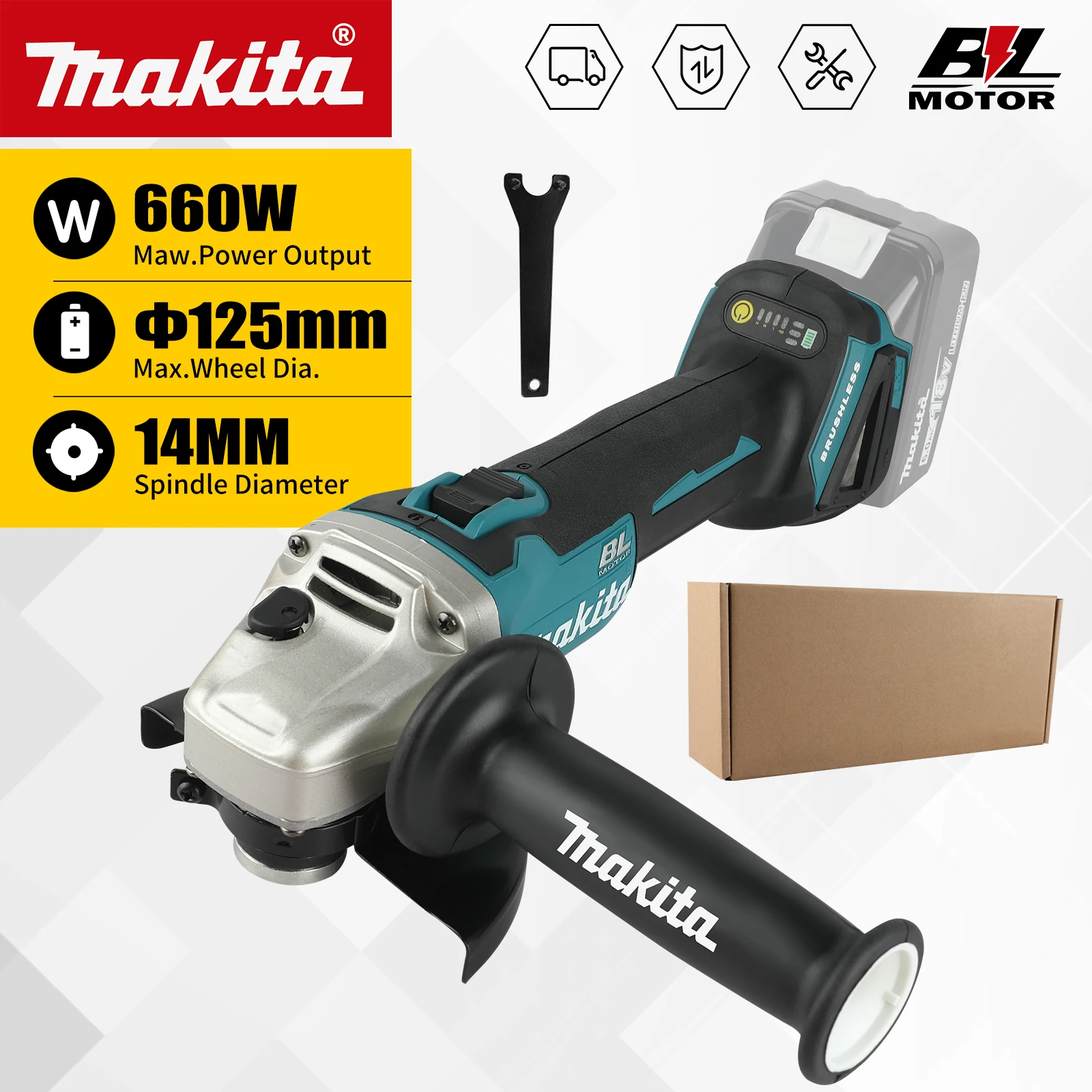 DGA504 Brushless Electric Angle Grinder Rechargeable Cutting Machine High Power Polishing Machine For Makita 18v Battery Pins