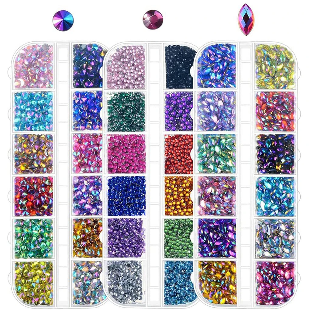 3 zestawy Elite Collection Flat Back Rhinestones do leczenia zdobienia paznokci z gwarancją technologią wysokotemperaturową