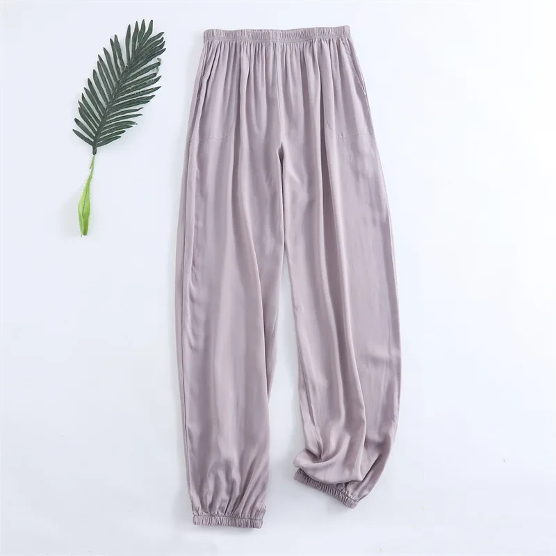 Summer Men Casual Trousers Cool and Comfortable Sleep Bottoms Viscose Joggers + Straight Pajama Pants Solid Pijama Mujer