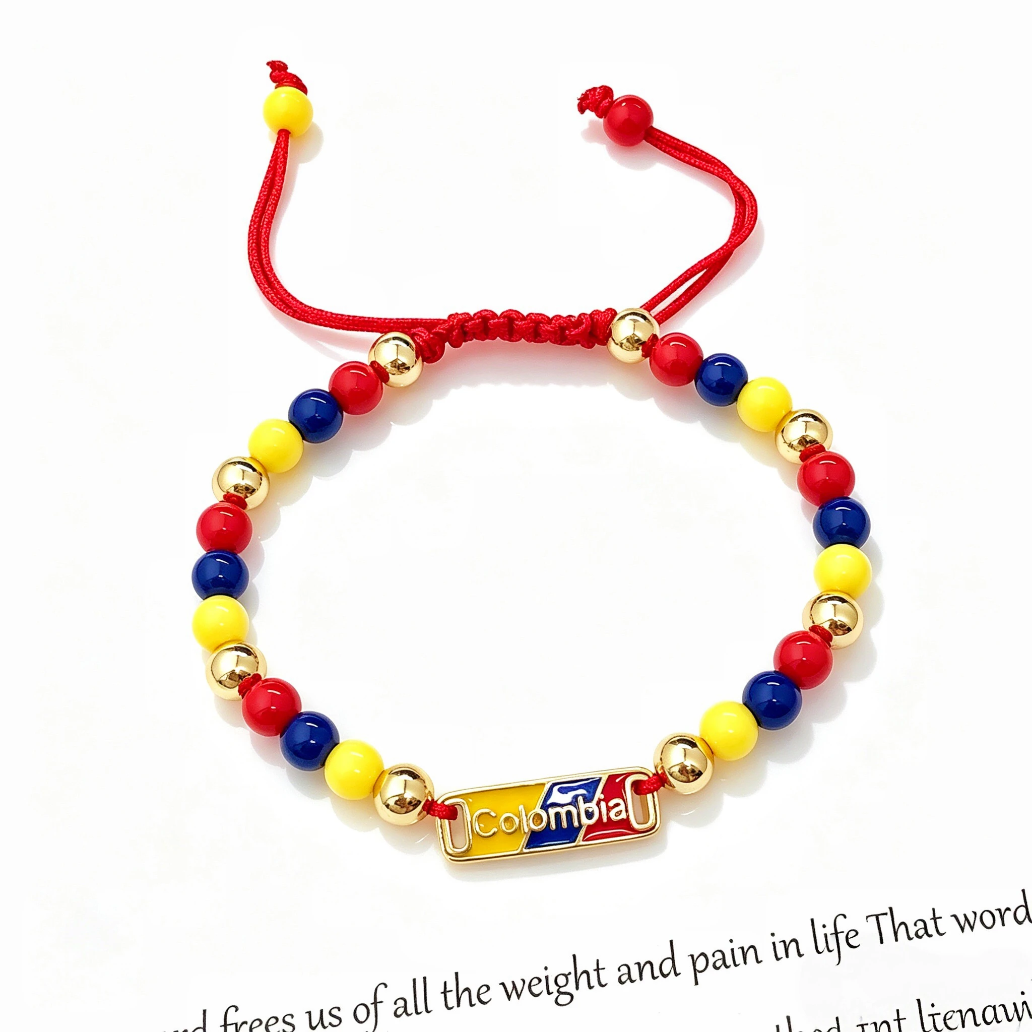 New Trendy Red Rope Braided Colombian Venezuelan Flag Zirconia Beaded Bracelet for Men Women Holidays Party Patriotic Jewelry