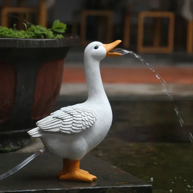 

Resin Spary Water Duck Statues Miniature Fairy Garden Decorative Figurines Outdoor House Decorations for Garden Yard Fountain