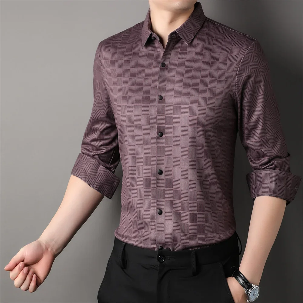 Checkered Versatile Vintage Shirt Spring / Autumn Top Men's Clothing Shirt Fashion Casual Long sleeved Shirt D0048