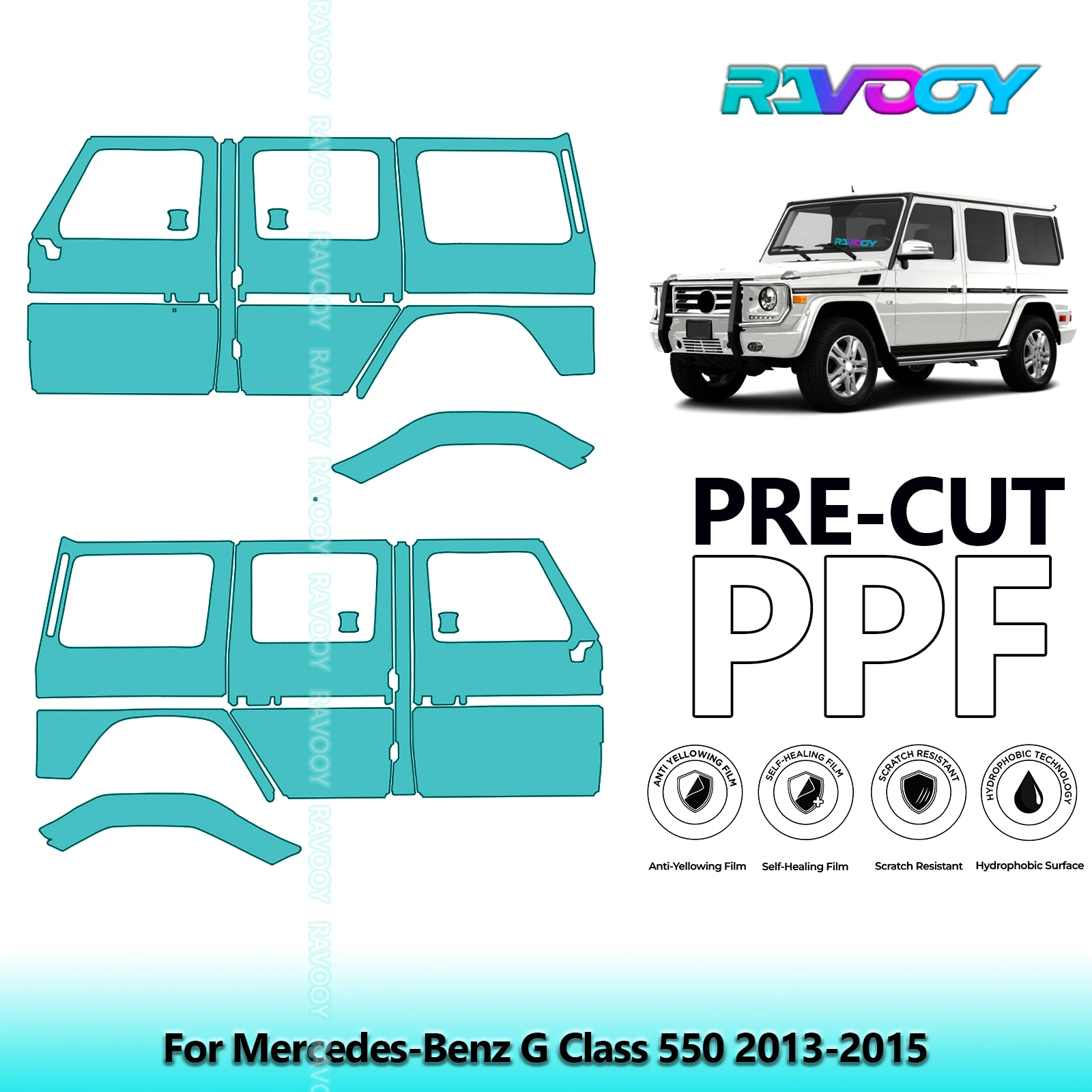 

For Mercedes-Benz G Class 550 2013-2015 8.5mil Clear Matte Pre-Cut PPF Door & A/B Pillar Kit TPU Paint Protection Film Set