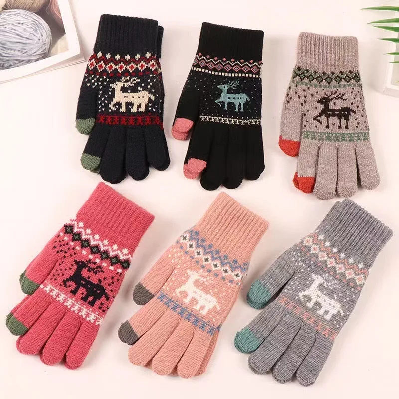 Gloves For Men And Women Velvet Gloves Knitted Yarn Riding Deer Gloves Christmas Gloves Fashion Warm And Cold Resistant Winter